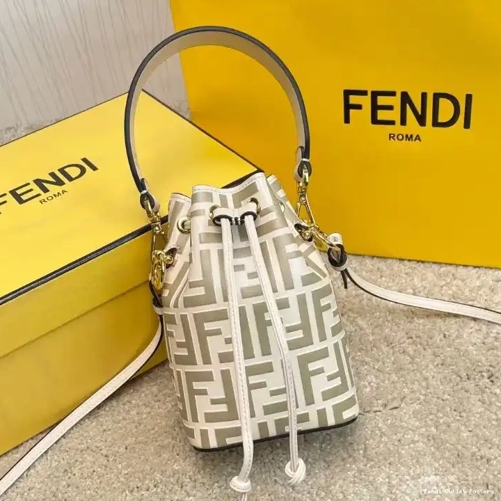HOT Mini White Motif Tresor Calf Fendi Bag Mon Bucket Leather In FF 0524